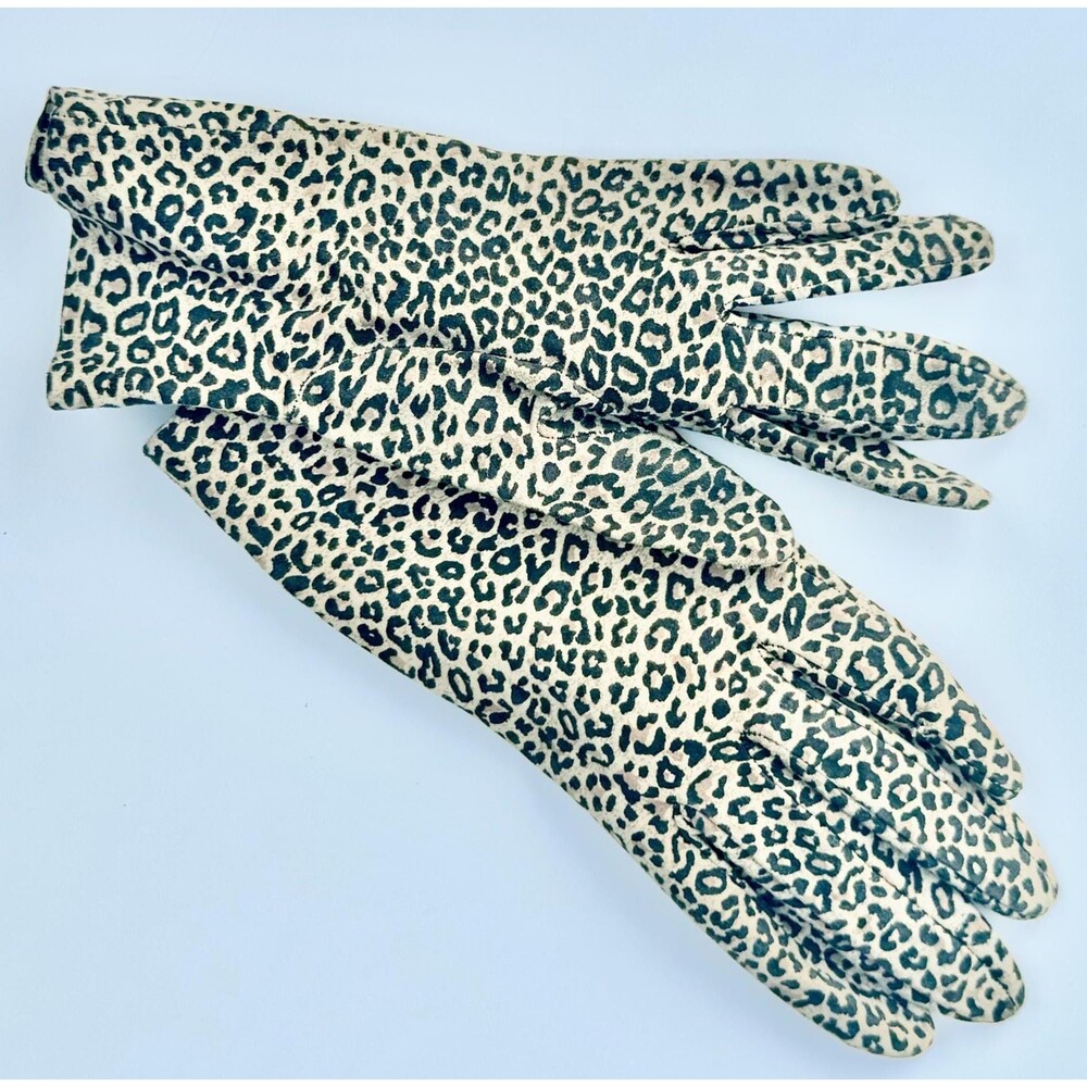 s leopard cheetah print suede leather 1980s gloves